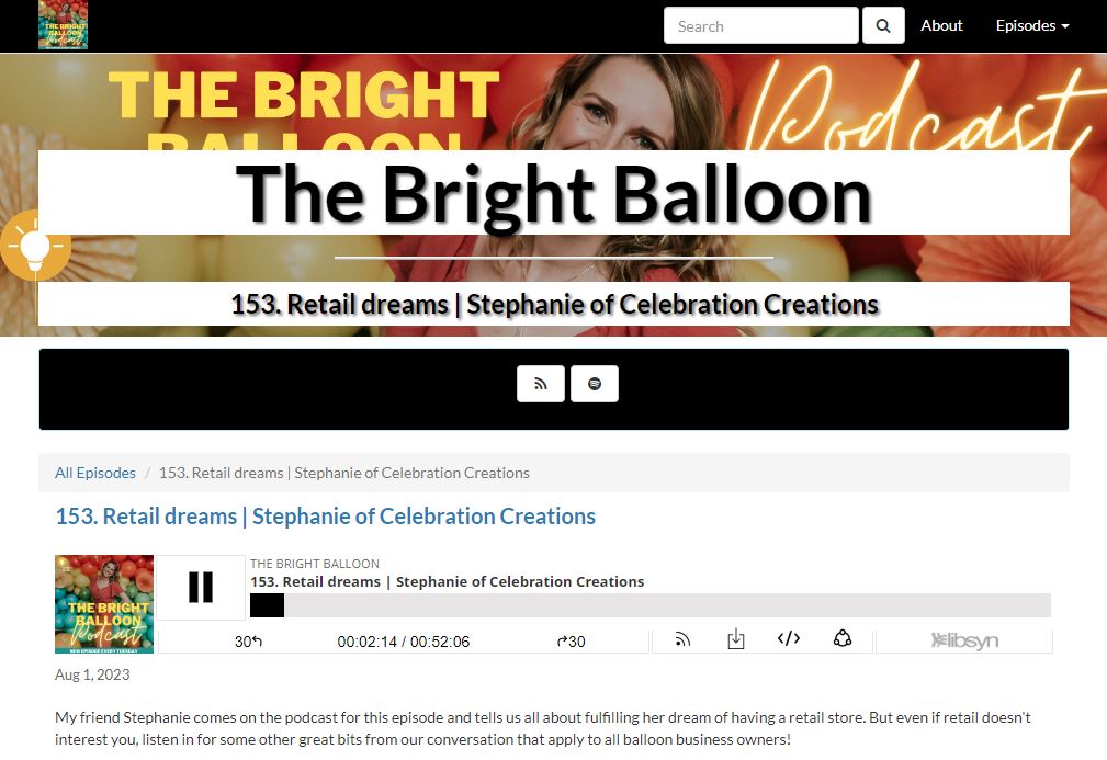 The Bright Balloon Podcast Guest Interview with Stephanie Colfield, Owner of Celebration Creations!